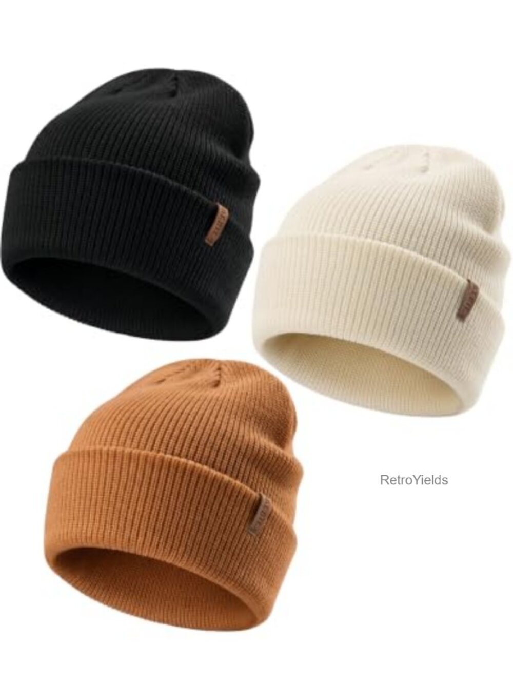 Thermal Winter Knit Beanie Hat 3 Pack 100% Acrylic Unisex Ear Cover Cold Weather